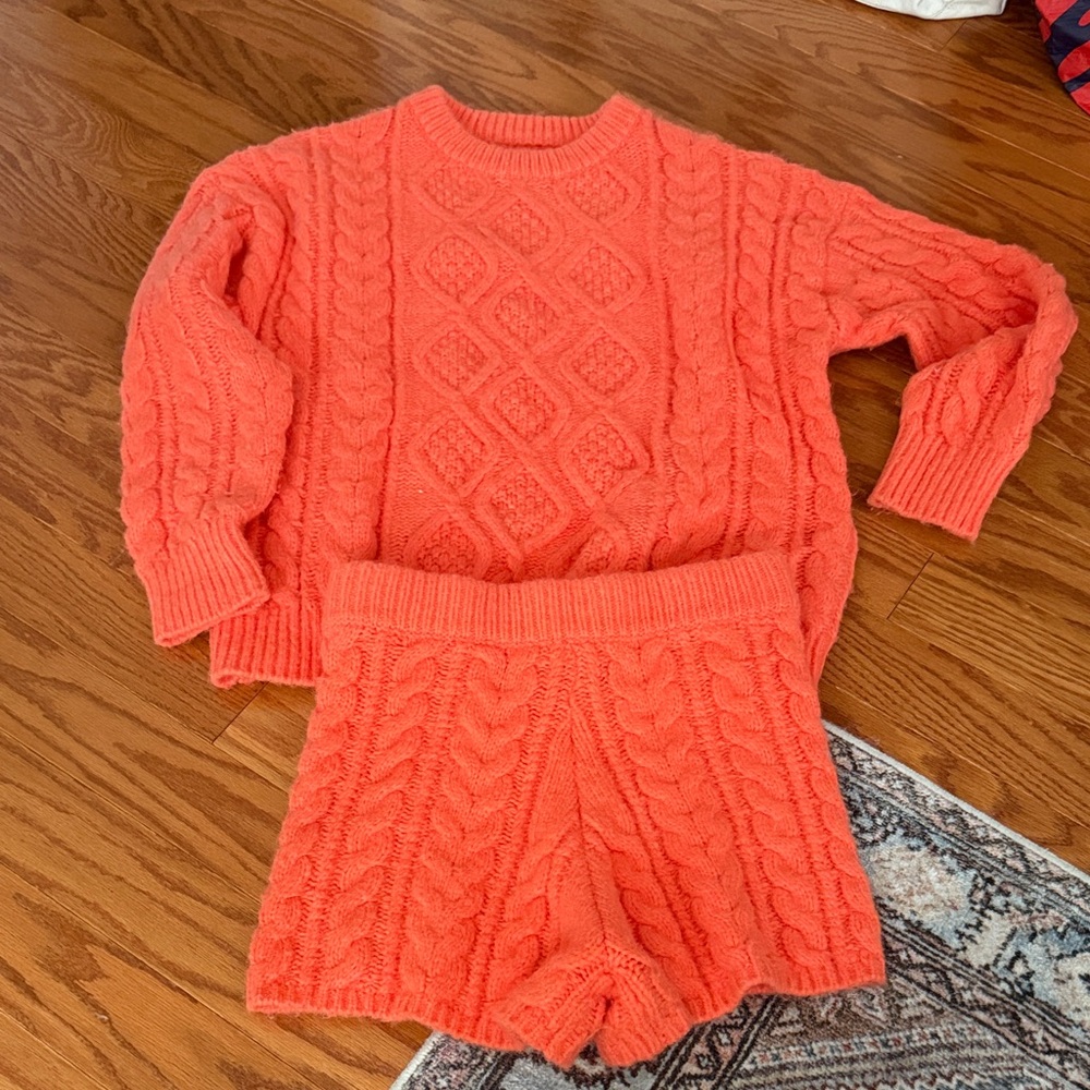 NWT Daily Drills Vibrant Orange Cable Knit Sweater Set